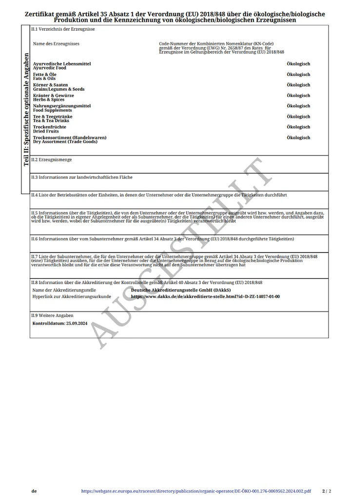 Bio-Zertifikat S. 1
